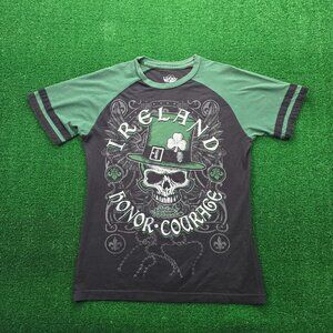 Lucky Tshirt Mens Small‎ Short Sleeve Ireland Honor Courage Shamrock Skull